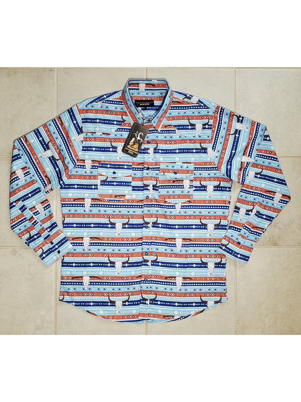 The American West Men's Large Western Button Down Long Sleeve Shirt Pearl Snap